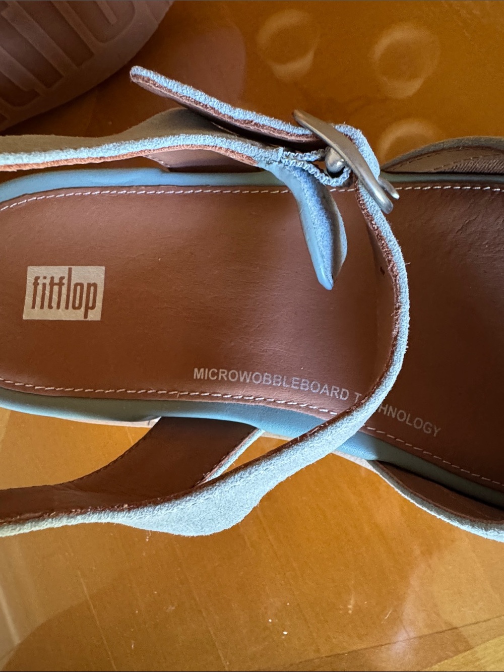 NEW FITFLOP Cool Blue Suede Eloise Cork Wrap Back Strap Wedge Sandals Sz 8 - Picture 6 of 10